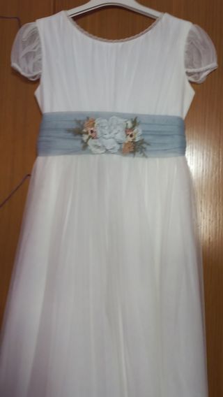 Vestido de Comunión Blanco y Azul