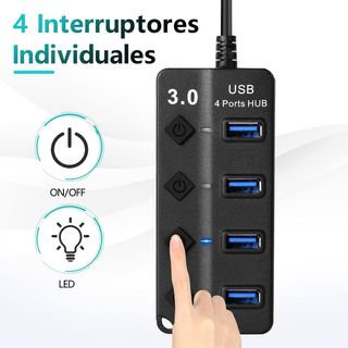 Hub USB 3.0, 4 Puertos Divisor con interruptores