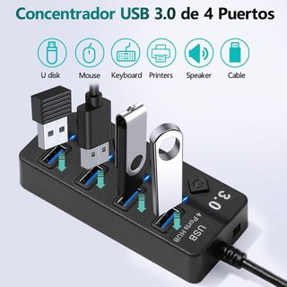 Hub USB 3.0, 4 Puertos Divisor con interruptores