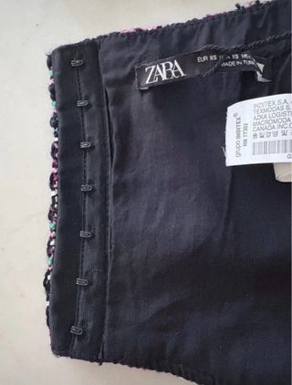 Top Zara Tweed Morado Negro Talla XS