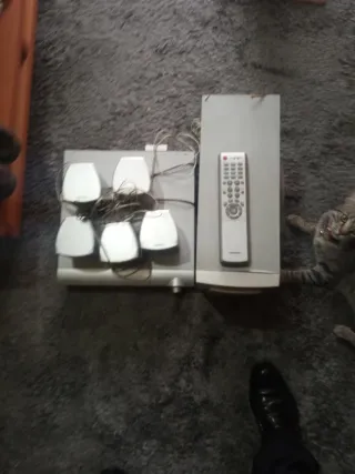 Home Cinema Gris y Blanco con mando a distancia