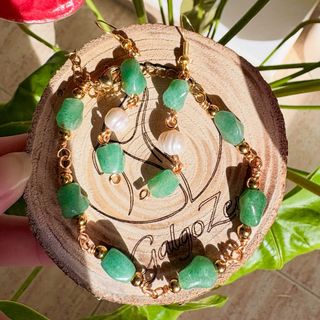 Conjunto Aventurina Natural: Pendientes y Pulsera