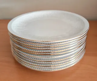 Juego 12 Platos Llanos Porcelana Pontesa Dorados
