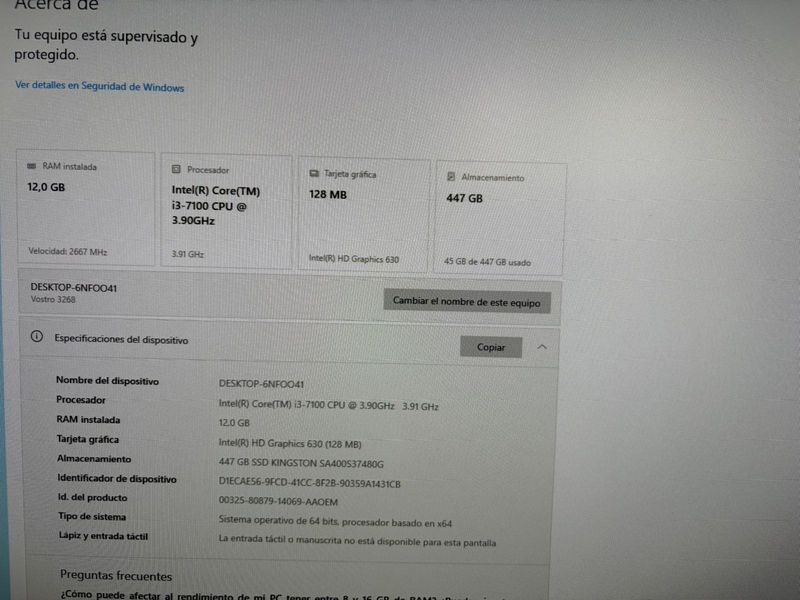 PC Dell Vostro i3 7ª Gen | 12GB RAM | SSD 480GB afbeelding 5