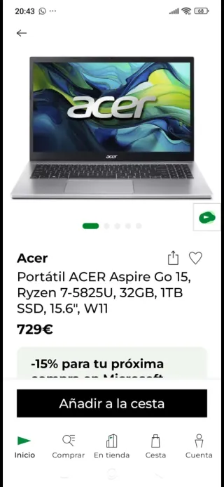 Acer Aspire Go 15 Portátil Nuevo