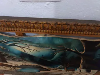 Cuadro antiguo paisaje bosque ciervos