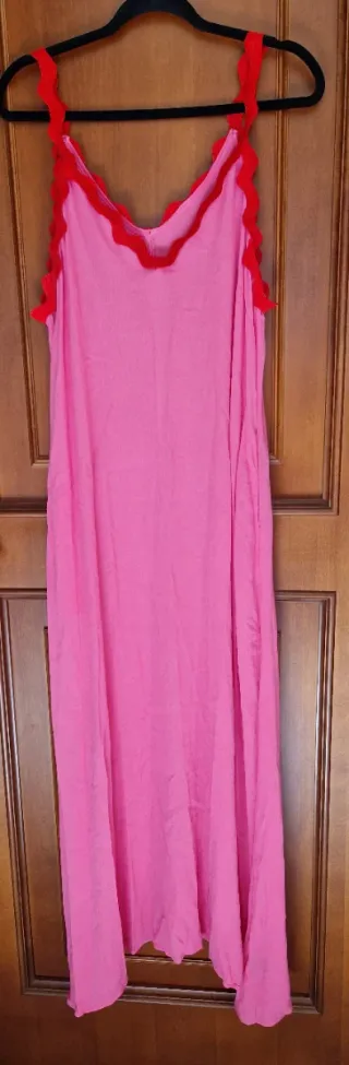 Vestito donna rosa con dettagli rossi