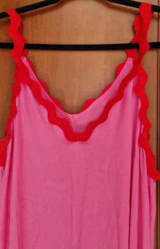 Vestito donna rosa con dettagli rossi