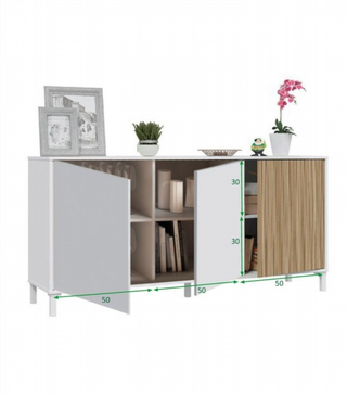 Aparador 3 Puertas 154cm. Blanco Artik/Natur