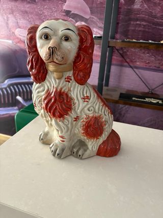 Perro Porcelana Staffordshire Rojo Blanco