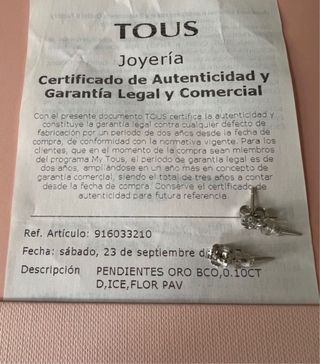 CON CERTIFICADO AUTENTICIDAD Tous Oro y Diamantes