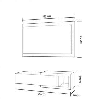 Recibidor Consola Cajón y Espejo. Blanco/Cemento