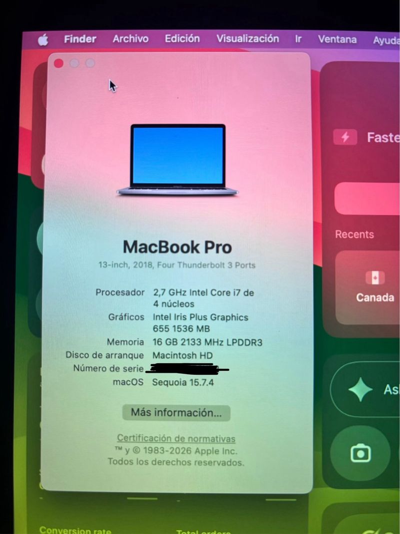 MacBook Pro 13 2018 i7 16GB 256GB afbeelding 4