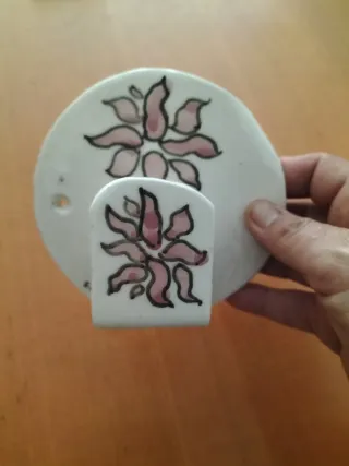 Juego baño cerámica flores rosa y blanco