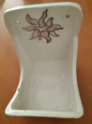 Juego baño cerámica flores rosa y blanco
