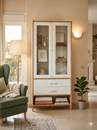 Vitrina madera y cristal blanca