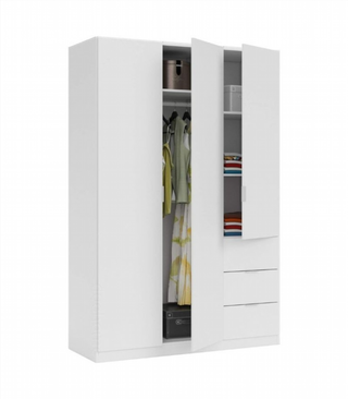 Armario 121x180x52cm 3 Puertas 3 Cajones. Blanco