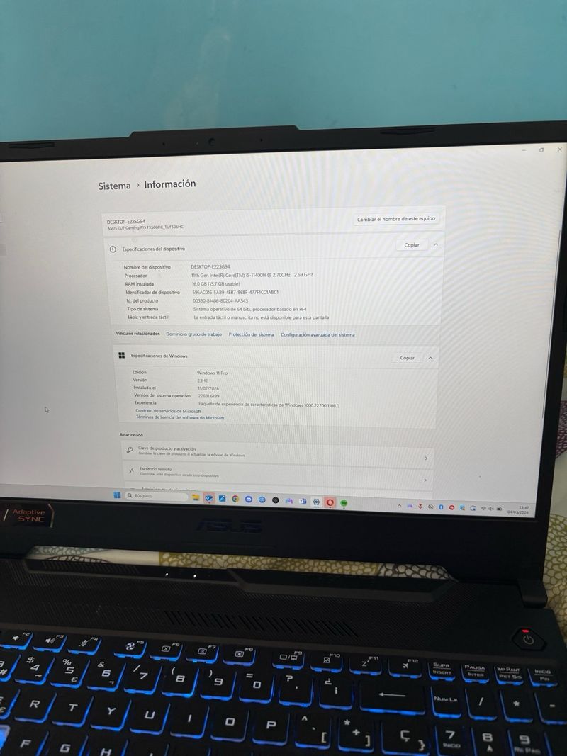 Portátil Asus TUF Gaming F15 FX506HC con cargador. afbeelding 4