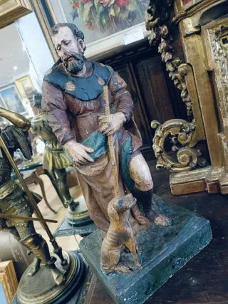 Talla antigua San Roque madera policromada