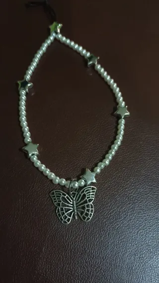 Tobillera perlas y estrellas plateadas
