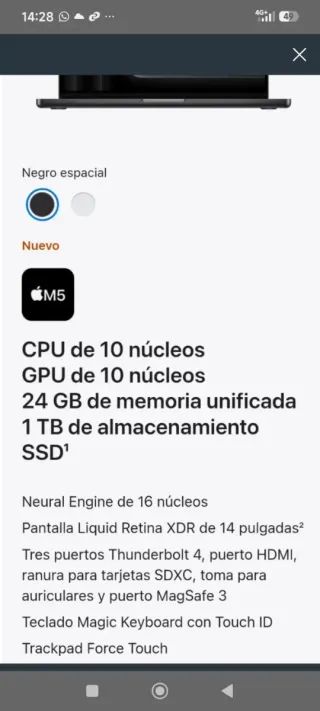 MacBook Pro 14 M5 10/10/24GB/1TB Precintado