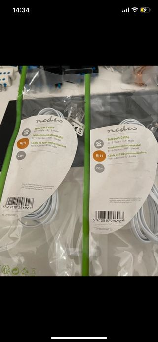 2 Cavi Telefono RJ11 Nedis 2m