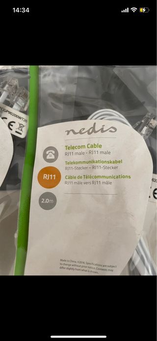 2 Cavi Telefono RJ11 Nedis 2m