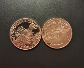 Moneda Onza Cobre Dinosaurio Tyrannosaurus Rex