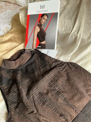 Top Wolford Lujo Marrón Dorado Talla L chic