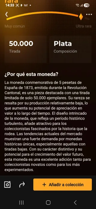 Moneda Por los G. Cent. de la Armada 1873