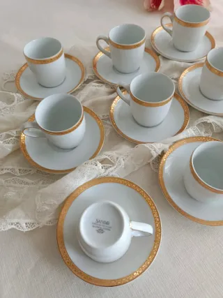 Juego de café estilo Limoges porcelana oro
