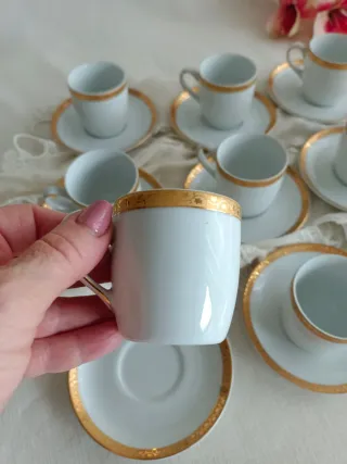 Juego de café estilo Limoges porcelana oro