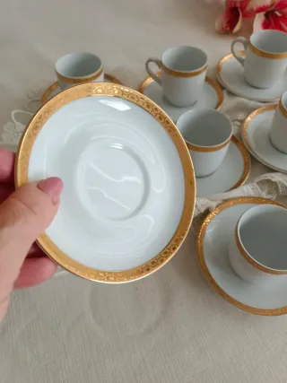 Juego de café estilo Limoges porcelana oro