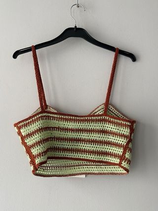 Top Zara Crochet Verde y Marrón Talla S
