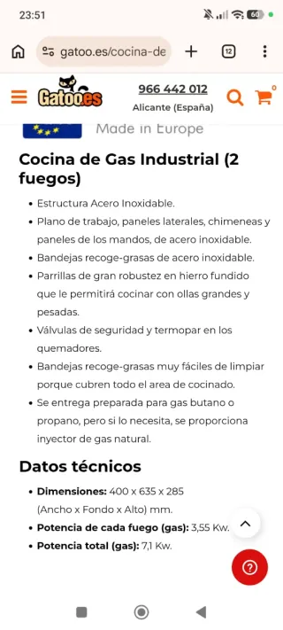 Cocina Industrial 2 fuegos