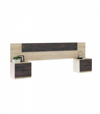 Cabecero y 2 Mesitas de Noche. Roble Canadian/Oxi