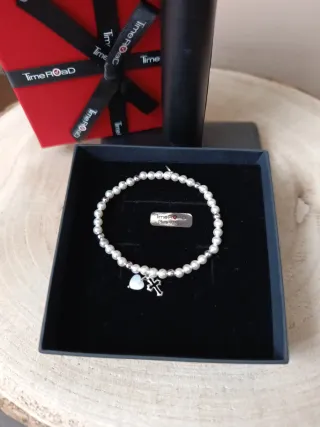 Pulsera Time Road Perlas Corazón y Cruz