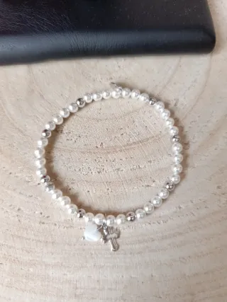 Pulsera Time Road Perlas Corazón y Cruz