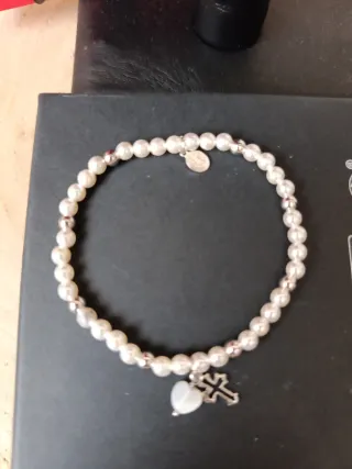 Pulsera Time Road Perlas Corazón y Cruz