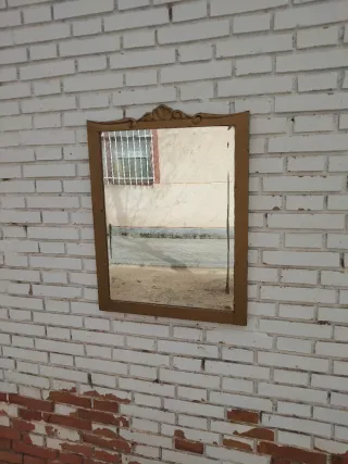 Espejo antiguo biselado madera maciza vintage