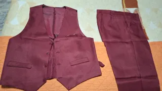 Traje de chaqueta hombre burdeos Talla S 3 piezas