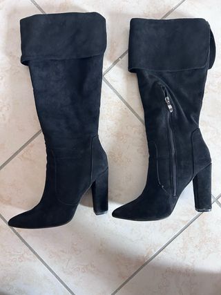 Stivali alti camoscio neri Tulipano