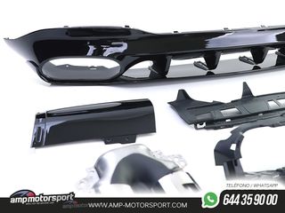 DIFUSOR TRASERO NEGRO BRILLO CON COLAS REDONDAS CROMADAS PARA MERCEDES CLA C118