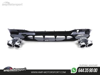 DIFUSOR TRASERO NEGRO BRILLO CON COLAS REDONDAS CROMADAS PARA MERCEDES CLA C118