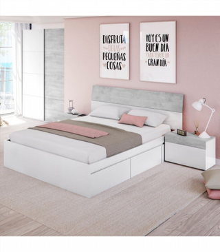 Cabecero Y 2 Mesitas De Noche. Blanco Artik/Cemen