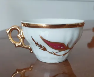 Juego de café porcelana flores rojas y oro