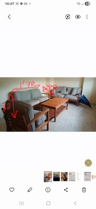 Conjunto Muebles Jardín Madera y Tela