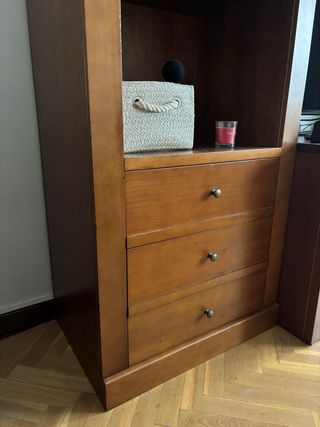 Mueble madera caoba 3 baldas y 3 cajones