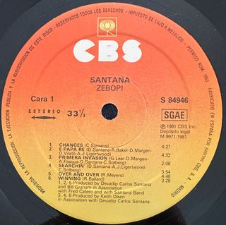 CARLOS SANTANA VINILO LP ZEBOP 1981