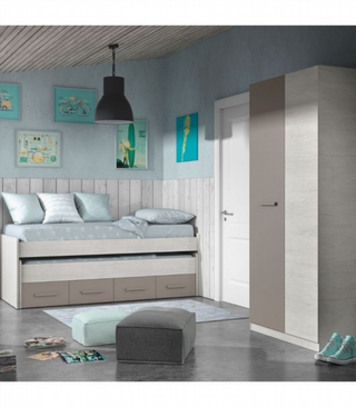 Cama Juvenil Doble 2 Cajones. Blanco Alpes/Basalt
